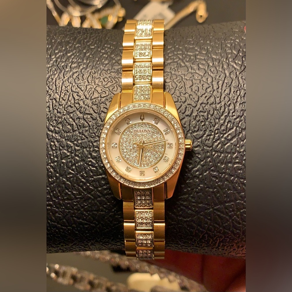 Crystal bulova mother of pearl watch NEW!